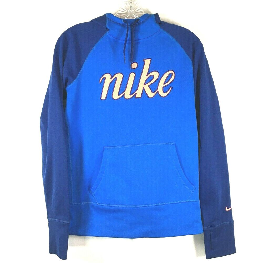 Nike Sweatshirt‎ Mens Sz S Therma Fit Blue Fleece Lined Pullover Logo Hoodie